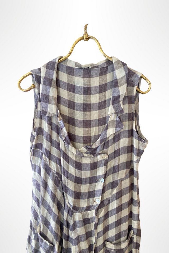 1990s Linen Draped Picnic Check Dress Selected By Ritual Vintage #3