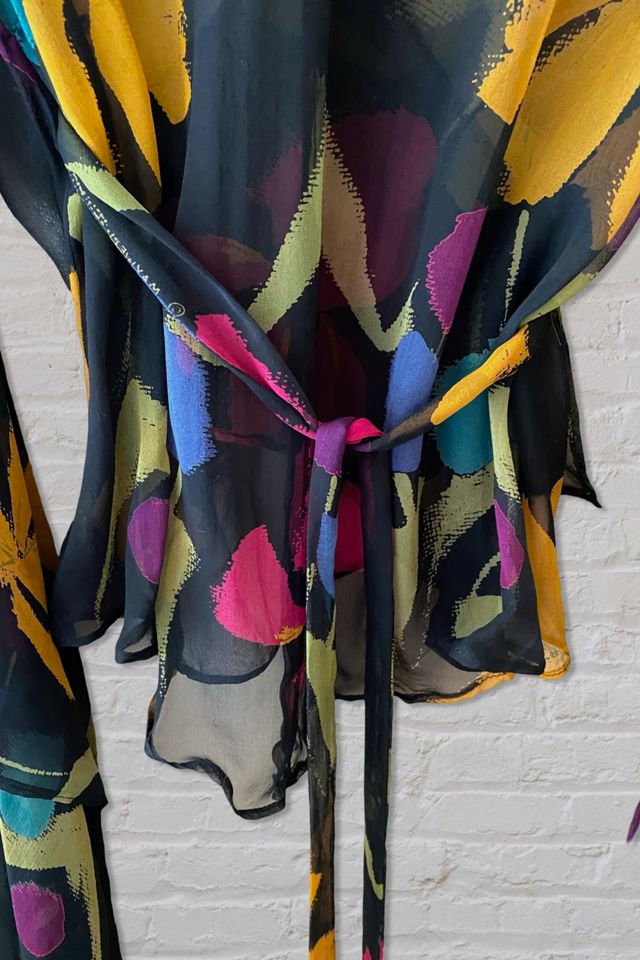 1970s Silk Chiffon Print Angel Sleeve Blouse Selected By Ritual Vintage #3