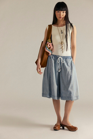 We The Free Distant Lover Culotte Jeans at Free People in Light Wash, Size: S