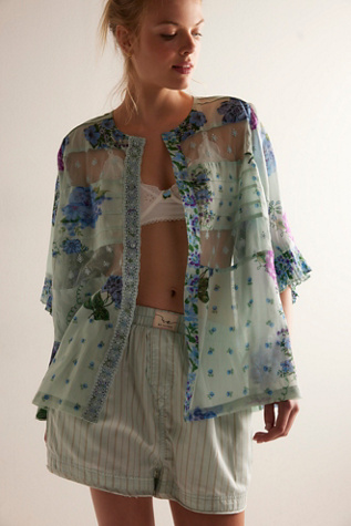 Hey Lover Printed Sleep Shirt by Intimately at Free People in Blue, Size: XL