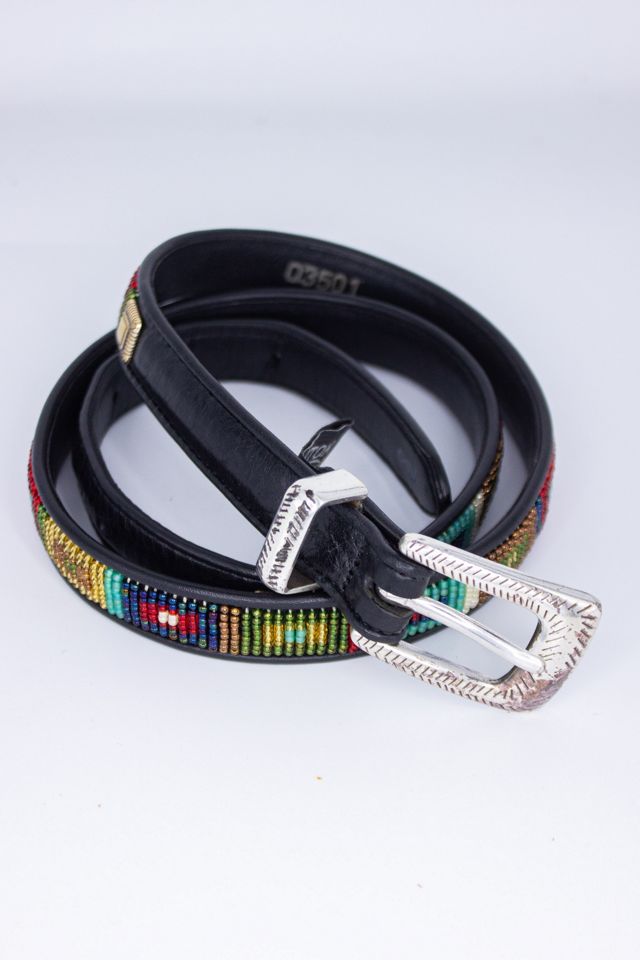 Vintage 1993 Brighton Beaded Black Leather Belt Selected by Black