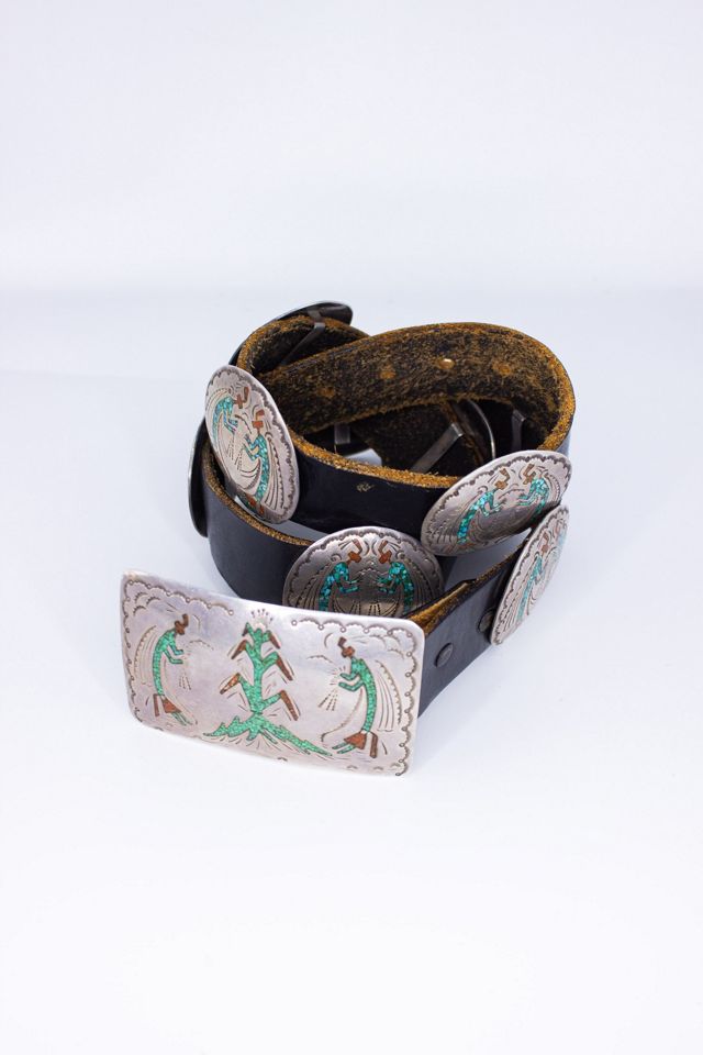 Vintage 70s Turquoise and Coral Leather Belt Selected by Black Shag Vintage #1