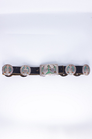 Женский ремень Black Shag Vintage 70s Turquoise and Coral Leather Belt Selected, цвет: Чёрный — фото 3