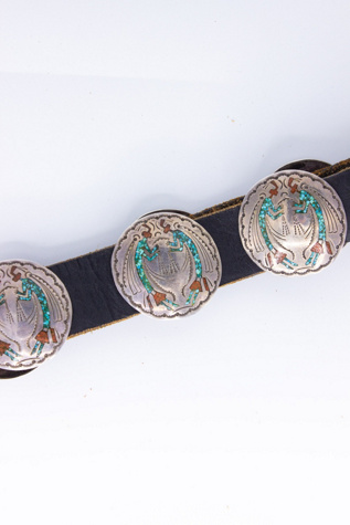 Женский ремень Black Shag Vintage 70s Turquoise and Coral Leather Belt Selected, цвет: Чёрный — фото 4