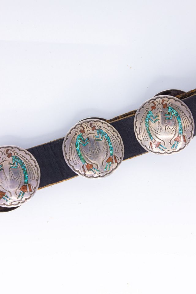 Vintage 70s Turquoise and Coral Leather Belt Selected by Black Shag Vintage #3