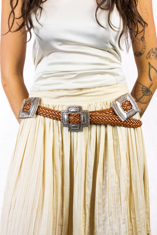 MALLARD KID’S BROWN LEATHER CONCHO BELT main image 1