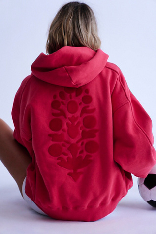 A Cut Above Flocked Buti Logo Hoodie by FP Movement at Free People, Rally Red Combo, XL