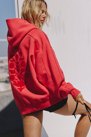 A Cut Above Flocked Buti Logo Hoodie by FP Movement at Free People, Rally Red Combo, XL