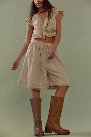 Serafino Long Shorts Set by Free People in Tan, Size: L