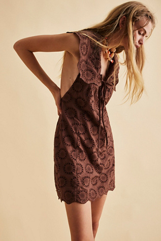 Willow Eyelet Mini Dress At Free People In Chocolate, Size: Large