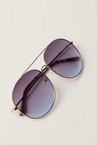 Pasadena Oversized Metal Aviator Sunglasses at Free People in Silver With Chambray Lens
