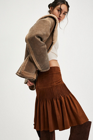 Nigel Preston Pintuck Suede Skirt At Free People In Tan, Size: Small