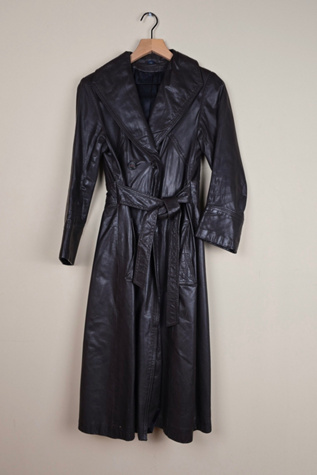 Vintage double breasted leather trench with belt Selected by The Igala NYC