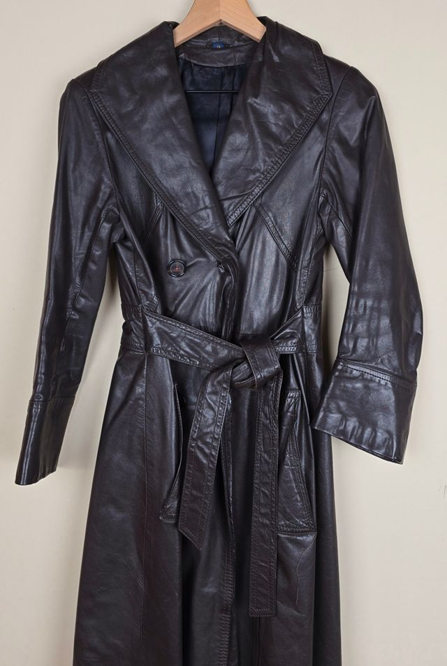 Vintage double breasted leather trench with belt Selected by The Igala NYC #1
