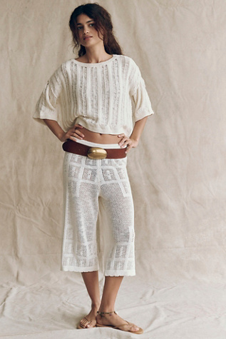 Corbyn Fauxchet Wide Leg Pull-On Capri Pants by free-est at Free People in White, Size: M