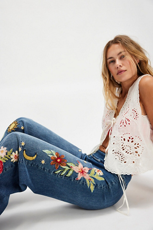 Driftwood Pull-On Wide-Leg Jeans at Free People in Dark Wash, Size: S