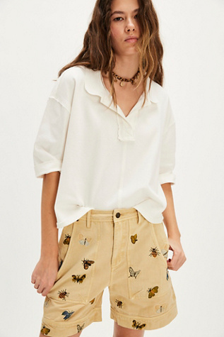 We The Free Milo Garden Party Embroidered Shorts At Free People In Semolina, Size: US 4