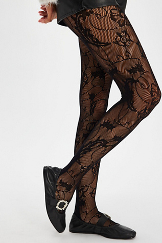 LECHERY Floral Net Tights at Free People in Black, Size: L/XL