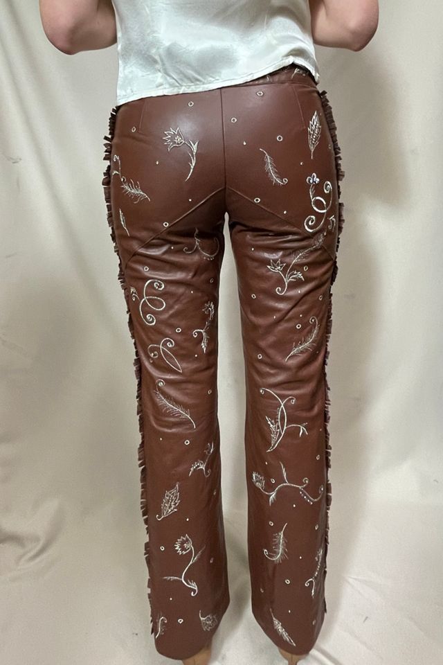 Y2K Rodeo Embroidered Baby Fringe Leather Pants Selected by Cannonball and Tilly #1