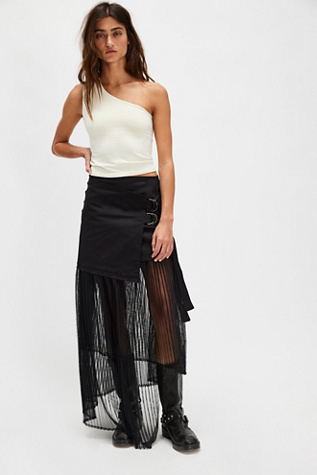 ESTHE Pleated Asymmetric Midi Skirt at Free People in Black, Size: XS