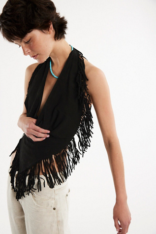 Женский топ Understated Leather Madi Fringe Halter Top, цвет: Чёрный — фото 3