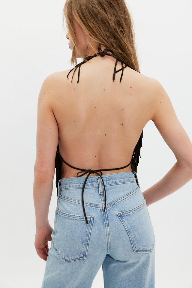 Understated Leather Madi Fringe Halter Top #1