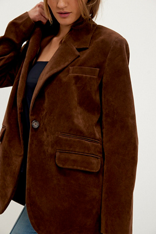 Paper Cut Vegan Suede Blazer Jacket At Free People In Brown Bear, Size: Medium