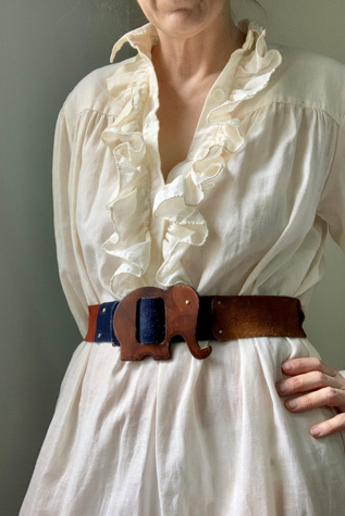 Vintage 1970s Elephant Buckle Suede Belt Selected by SharpLilTeeth