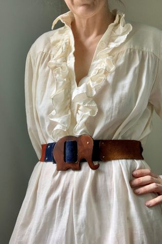 Vintage 1970s Elephant Buckle Suede Belt Selected by SharpLilTeeth