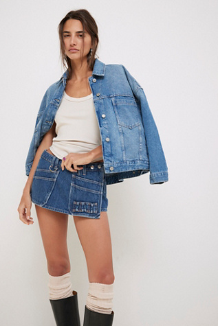 We The Free Adele Denim Skort At Free People In Roll With It, Size: 25