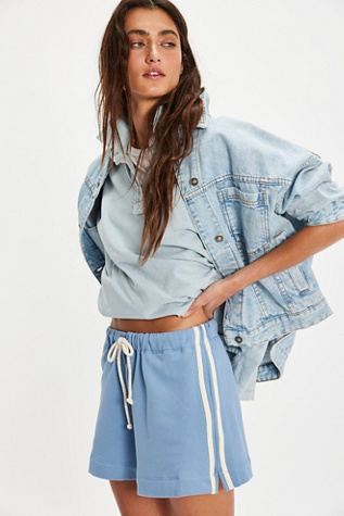 DONNI. The Stripe Eco-Terry Shorts at Free People in Cornflower Blue, Size: Small
