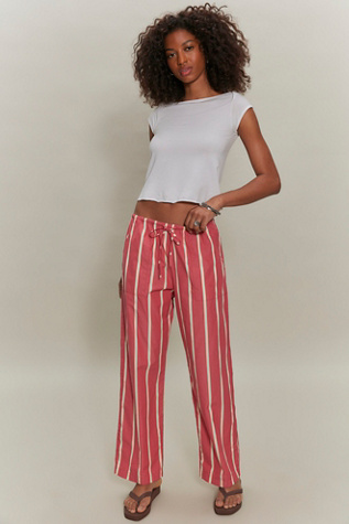 DONNI. The Stripe Pop Drawstring Pants at Free People in Red, Size: S