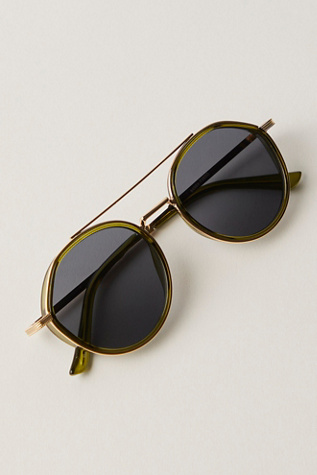 Lola Round Aviator Sunglasses at Free People in Lime With Blue Lens