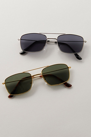 Lunettes de Soleil Aviateur Ryn Métal par Free People en Argent/Verre Noir, pour femme