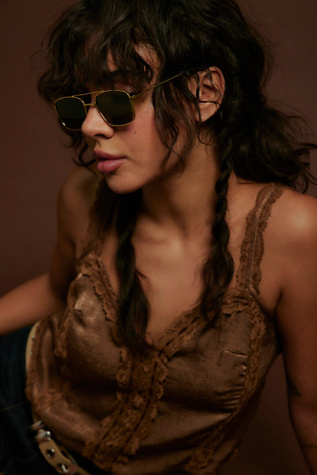 Ryn Metal Aviator Sunglasses by Free People in Gold