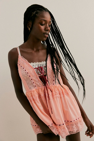 Sweet On You Playsuit by Intimately at Free People in Peach Melba Combo, Size: XL