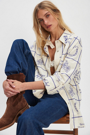 Haut We The Free Have A Nice Day par Free People en Ivory And Blue Combo, pour femme taille: S