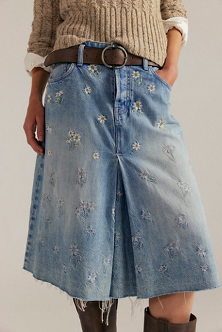We The Free Daisy Mae Embroidered Denim Skirt at Free People in Light Wash, Size: 27