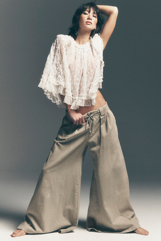 Julien Wide-Leg Chino Trousers by Free People in Tan, Size: XL