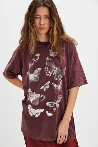 Butterfly Sky Distressed Tee By Promesa At Free People In Brown, Size: Medium