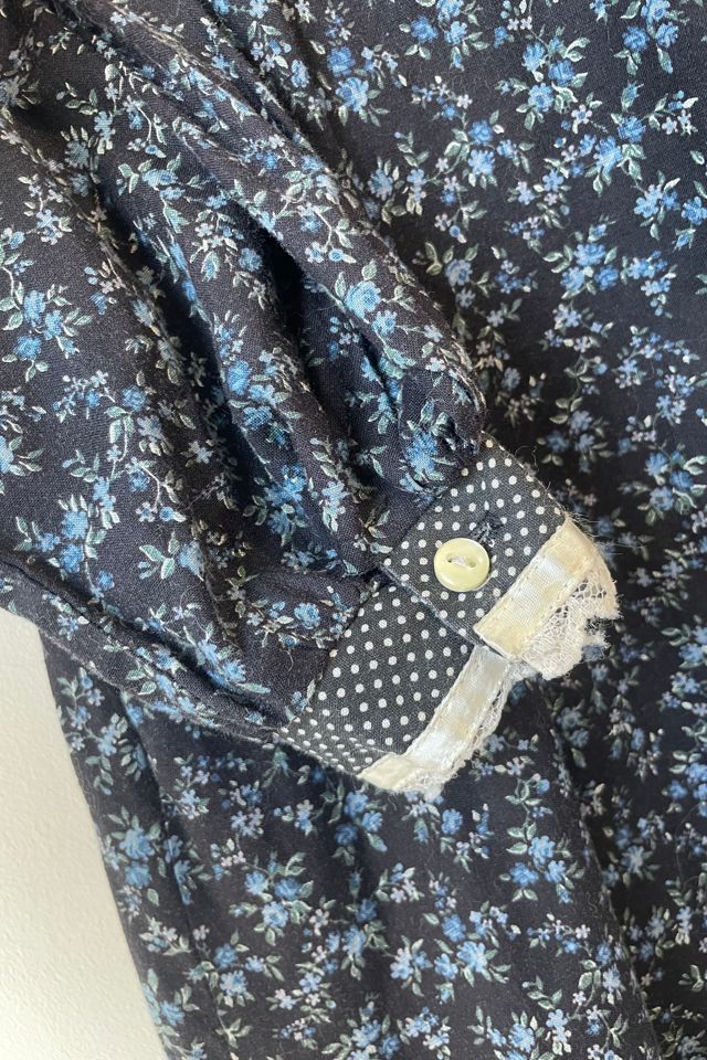 Vintage Gunne Sax Black Blue Floral Velvet Dress Selected by The Curatorial Dept. #3