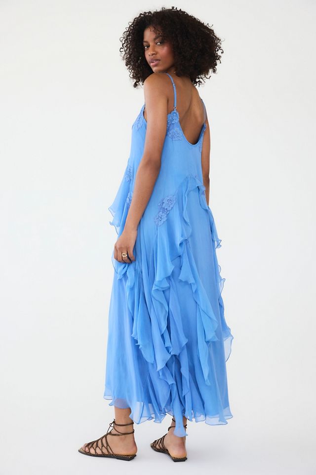 blue stretchy maxi dress Lorely Lace Rosette Maxi Dress Top Blue