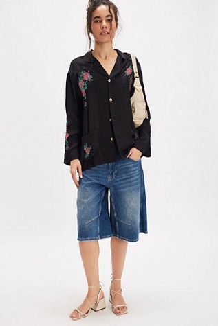 The Tales Rose Garden Button-Down Shirt At Free People In Black, Size: Small