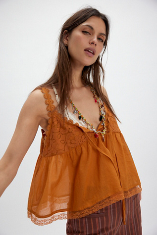 Stevie Lace Tank Top At Free People In Thai Curry, Size: Small