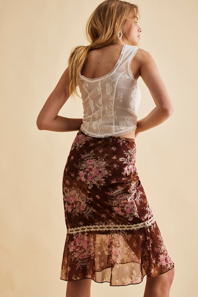 Romantic Roses Printed Midi Skirt