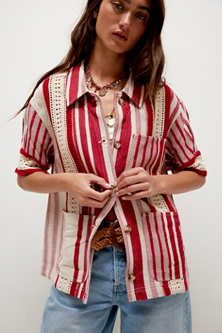 We The Free Crochet Club Shirt en Red Combo, pour femme taille: XS chez Free People