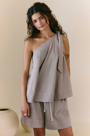 Strada One-Shoulder Short Set By free-est At Free People In Sleet Grey, Size: XL