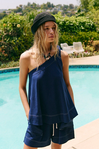 Strada One-Shoulder Short Set by free-est at Free People in Blue, Size: XL