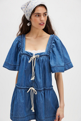 County Line Denim Romper by Free People in Medium Wash, Size: XS