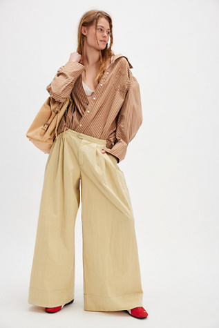 Paige Pleated Pull-On Trousers by Free People in Tan, Size: M